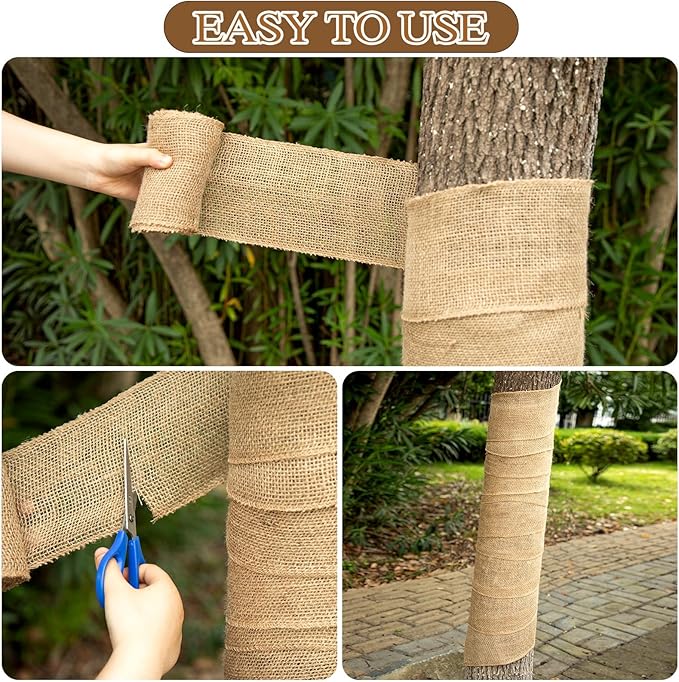 12 Rolls Natural Burlap Tree Protector Wrap, Extra Length Wnter Tree Wrap for Gardening, 5 in x 17 Feet Tree Wrap for Damaged Bark, Burlap Wrap Plants Bandage for Keep Warm