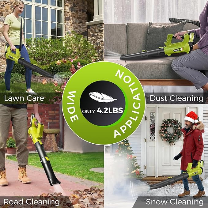 Electric Cordless Leaf Blower,540 CFM/170 MPH,Battery Powered with 2 x 6.0Ah Batteries,6-Speed & Turbo Mode,Lightweight for Lawn Care,Patio,Leaves,Dust,and Snow Removal
