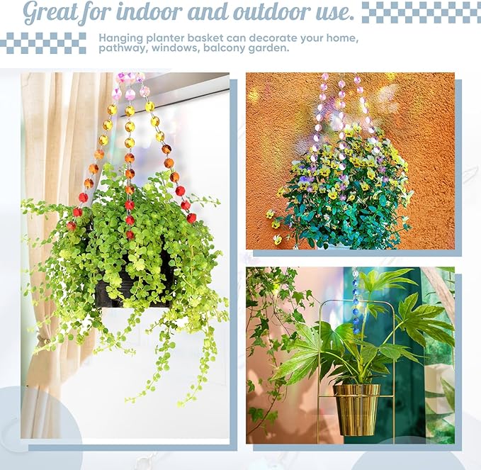 Landical 9 Pack 12 Inch Suncatcher Plant Hanger Hanging Basket Chains with Hooks Crystal Suncatcher Prism Window Hanging Chain Garden for Flower Pots Bird Feeders Wind Chimes Ornaments(Mixed Color)