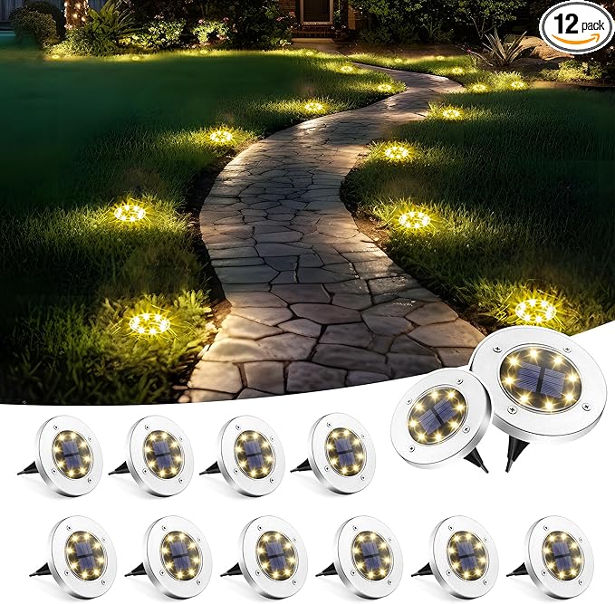 SOLPEX Solar Lights Outdoor Waterproof, 12 Pack Solar Ground Lights, Solar Garden Lights Landscape Lighting for Pathway Driveway Patio Backyard Walkway (Warm White)