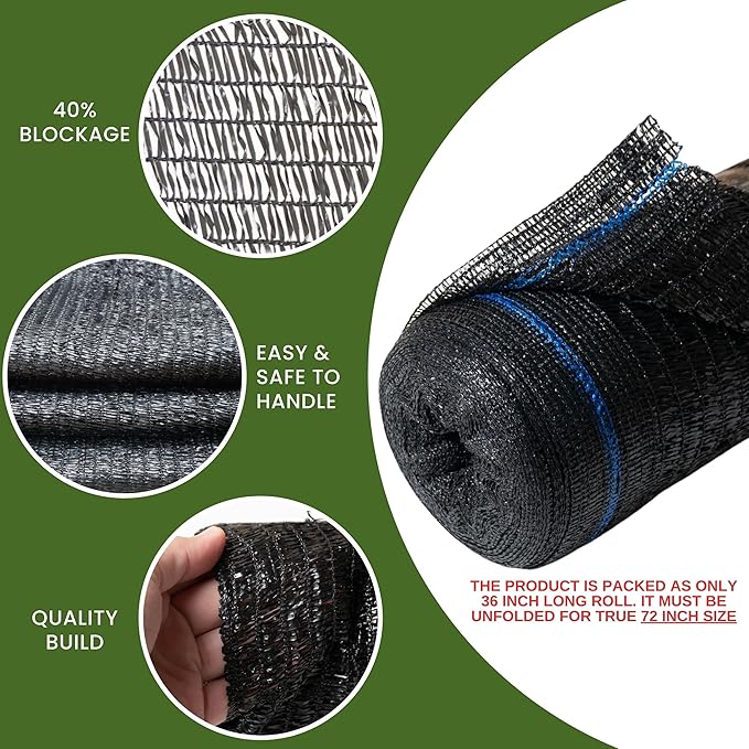 40% 6' x 100 FT Eyelets Shade Cloth Roll Sunblock Shade UV Resistant Net for Garden Greenhouse Flower Plant Patio Kennel, Black - PS6140BLK