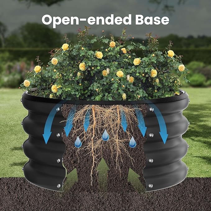 ZXZYHFTY Round Galvanized Raised Garden Bed kit,Black Outdoor Garden Raised Planter Box, Round Large Metal Raised Garden Beds for Vegetable 2 * 2 * 1ft 3 Pcs