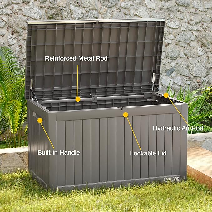 EAST OAK Outdoor Storage Box, 230 Gallon Deck Box,Grey - Lockable, Waterproof, UV-Resistant Large Storage Container for Patio Cushions & Garden Tools.