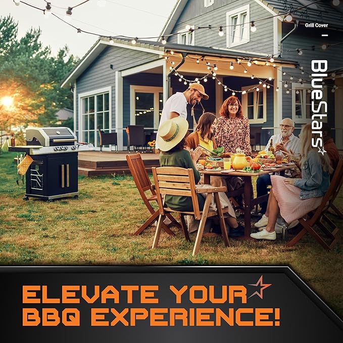 BlueStars 58 inch Grill Cover – Heavy‑Duty Waterproof 600D BBQ Cover for Outdoor Gas Grills, Compatible with Genesis, Weber, Char‑Broil & Nexgrill Models, UV & Rip‑Resistant, Black