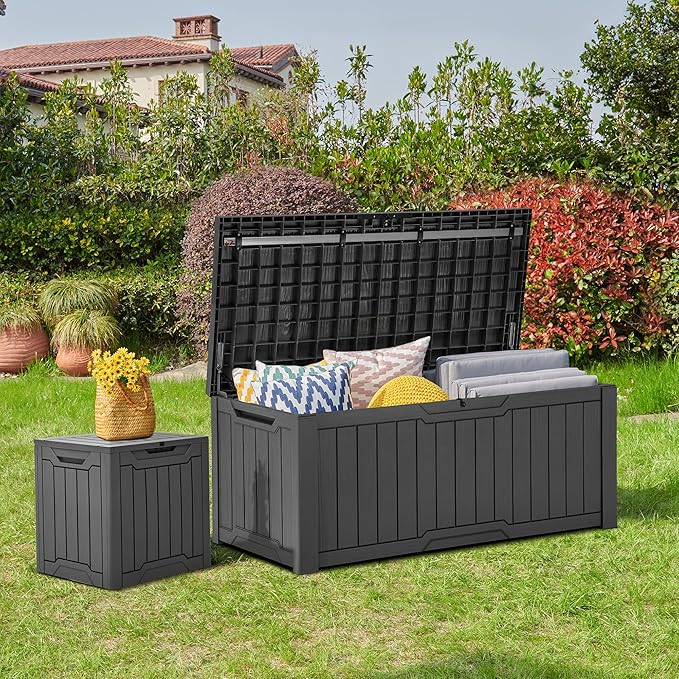 YITAHOME 120 Gallon Outdoor Storage Deck Box, Large Resin Patio Storage for Outdoor Pillows, Garden Tools and Pool Supplies, Waterproof, Lockable, (Dark Grey)