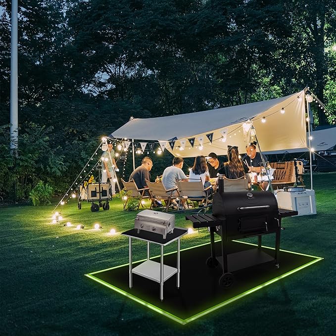 60x40 Inch Under Grill Mat for Outdoor Grill - Fireproof Grill Floor Mats with Reflective Trim, Oil-Proof Waterproof Deck and Patio BBQ Protector Mat, Indoor Fireplace/Fire Pit Heavy Mat