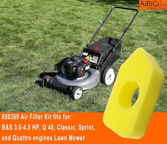 698369 Air Filter for B&S 3.5-4.5 Hp Classic Sprint Quattro Engine with Spark Plug 694394 494408 Primer Bulb 495770 795083 Gasket Diaphragm Lawn Mower tune-up kit