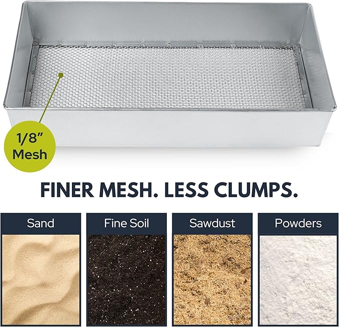 Soil Sifter, Wide Size (17.5 x 11.5 inches) with 1/8-inch Mesh, Garden Sieve for Dirt, Sand, Rocks, and Compost