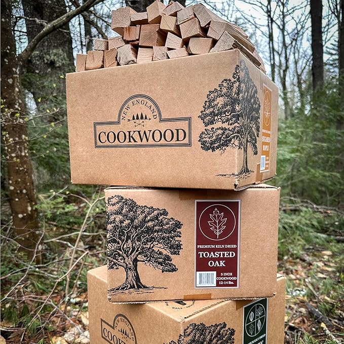 Toasted Oak 5 Inch Universal Cooking Firewood - 14lbs. ~1000cuin Premium Kiln Dried Cooking Wood for Grills, Smokers and Ooni, Solo, Bertello Pizza Ovens (Red and White Oak Hardwood)
