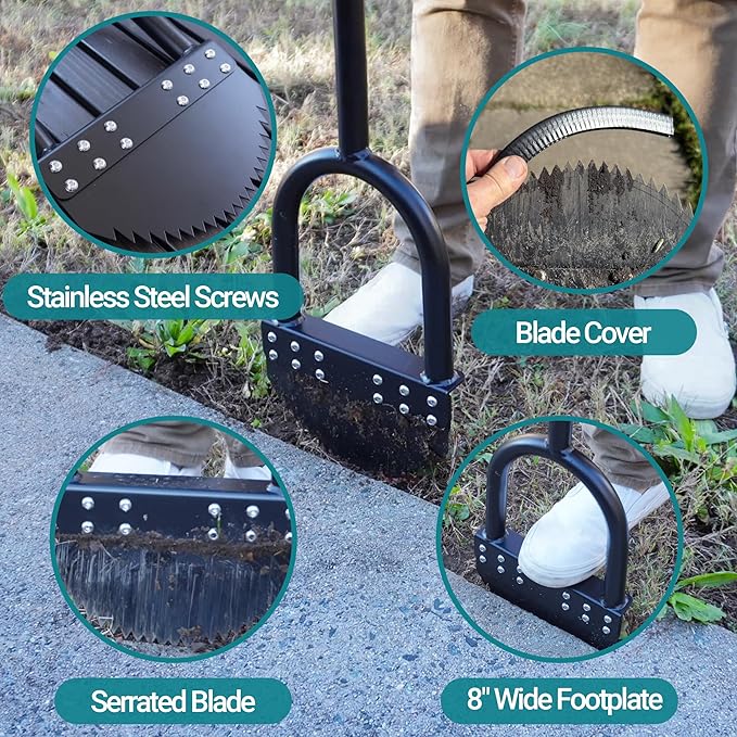 One-Piece 41in Manual Edger Lawn Tool with Spring Steel Blade Manganese Steel Border Edger for Landscaping Rustproof Half Moon Edger with Rubber Handle for Garden Maintenance