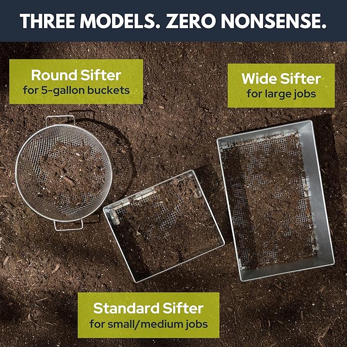 Soil Sifter, Wide Size (17.5 x 11.5 inches) with 3/8-inch Mesh, Garden Sieve for Dirt, Sand, Rocks, and Compost