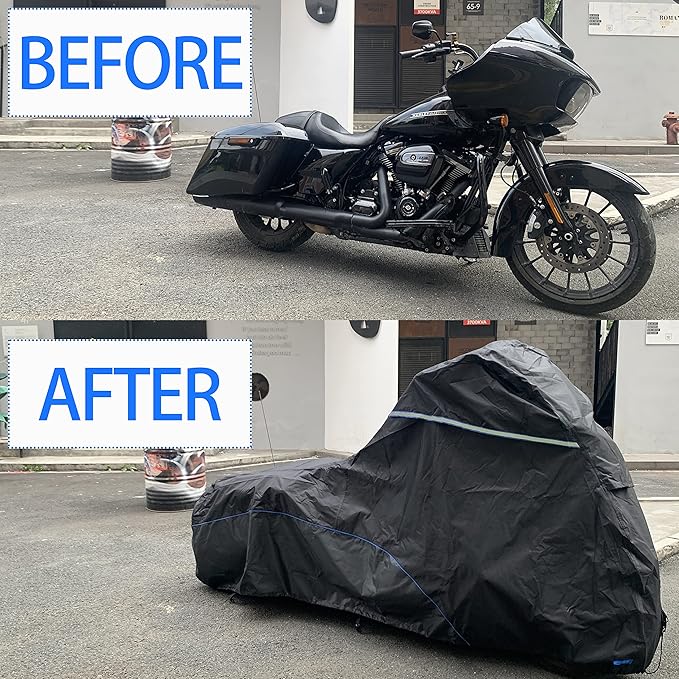FENRIR 104" Motorcycle Cover Waterproof Outdoor Storage Compatible with Harley Davidson Street Glide Road Glide Electra Glide Road King Indian Challenger Chieftain Springfield R18B Honda Golde Wing