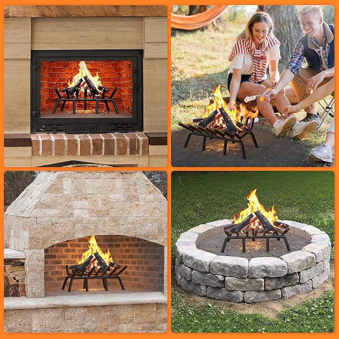 Fireplace Grate 21 Inch with 7 Support Legs, Round Solid Steel Heavy Duty Fireplace Log Holder, Fireplace Log Grate for Indoor Fireplace & Outdoor Firepit