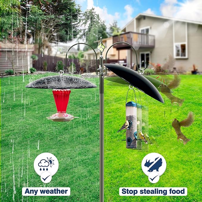 13" Bird Feeder Rain Guard, Hummingbird Feeder Shade Dome Cover, Hanging Squirrel Baffle for Bird Feeder Pole (Black), 2 Pack