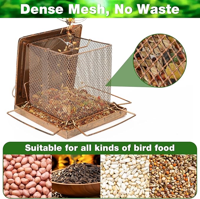 Bird Feeder, Heavy Duty Metal Bird Feeders for Outdoors Hanging, 3.5LB Large Capacity Squirrel Proof BirdFeeders with Rainproof Roof, for Garden Yard Outside Backyard