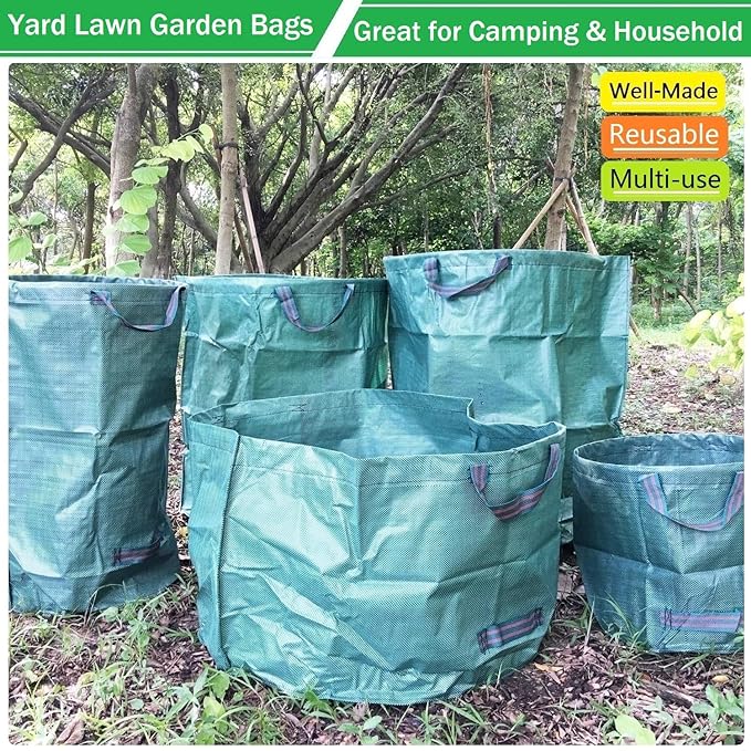 Professional 3-Pack 80 Gallons Lawn Garden Bag Leaf Waste Bags (D26, H33 inches) with Coated Gardening Gloves,Reuseable Heavy Duty Patio Bags,Grass Pool Bags,Home Yard Trash Bags with 4 Handles