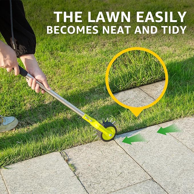 58-Inch Manual Edger Lawn Tool, Wheel Rotary Edger with Adjustable 4-Section Stainless Steel Handle & Cushion Grip, Rust-Resistant for Sidewalk, Driveway, Garden, Landscaping