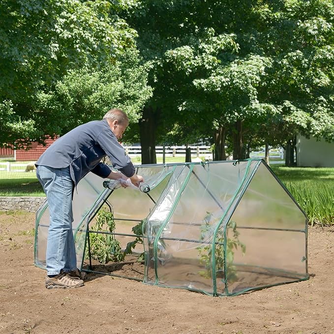 Miracle-Gro Mini Greenhouse 3’ x 8’ x 3’ with Clear PVC Cover, Zippered Access Panels, and Durable Steel Frame for Seed Starting, Translucent