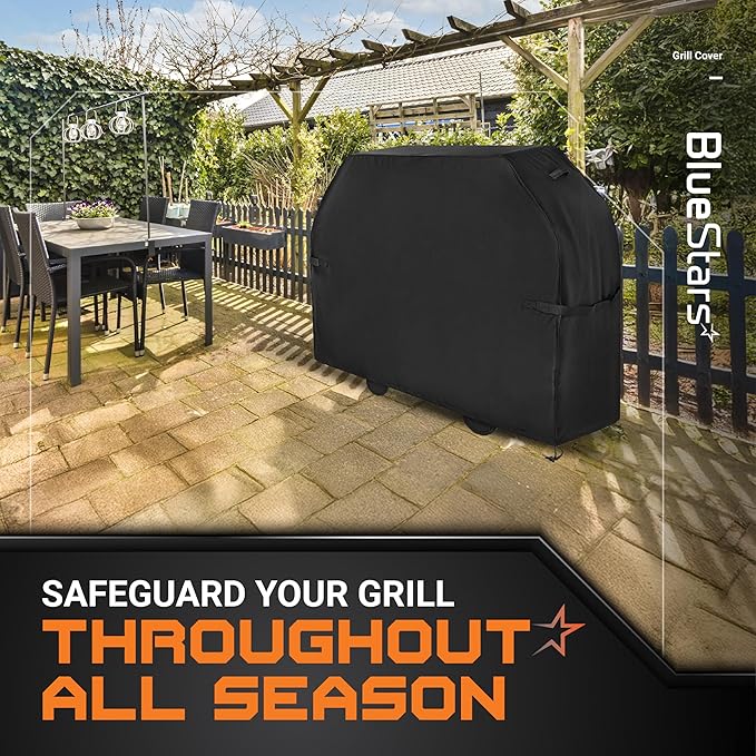 BlueStars 58 inch Grill Cover – Heavy‑Duty Waterproof 600D BBQ Cover for Outdoor Gas Grills, Compatible with Genesis, Weber, Char‑Broil & Nexgrill Models, UV & Rip‑Resistant, Black