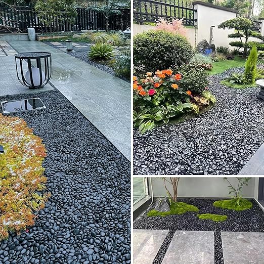 12lb Black Rocks for Planters- 1/4" - 3/4" Polished Black Stones Smooth Flat Pebbles for Fish Tanks Decorative River Rocks for Vases Bonsai Pots Garden Stones for Landscaping and Yards