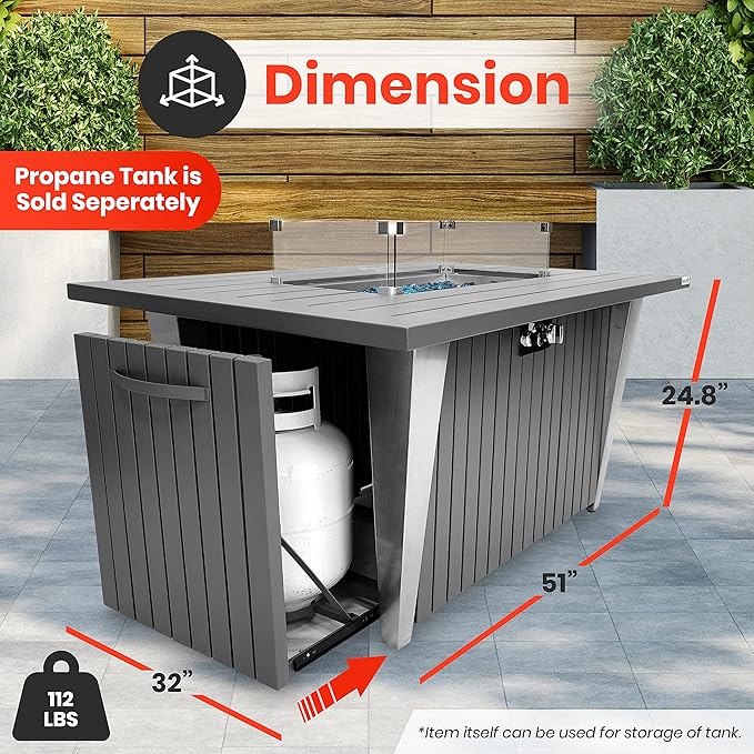 52 Inch Gas Fire Pit Table, 50,000 BTU Propane Pits for Outside with Steel Lid and Lava Rock, 2 in 1 Firepit Table Gatherings Parties on Patio Deck Garden Backyard