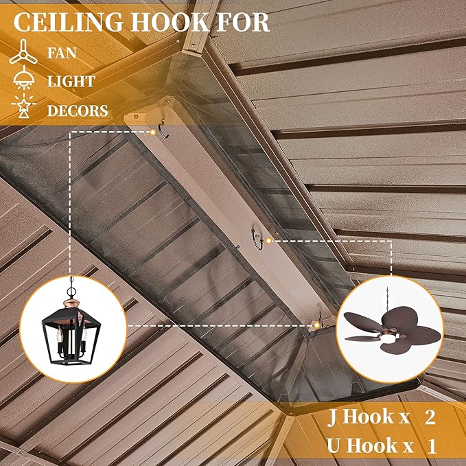 YOLENY 10' X 13' Hardtop Gazebo Galvanized Steel Outdoor Patio Gazebo Canopy Double Roof Pergolas Aluminum Frame with Netting and Curtains for Garden, Patio, Lawns, Parties