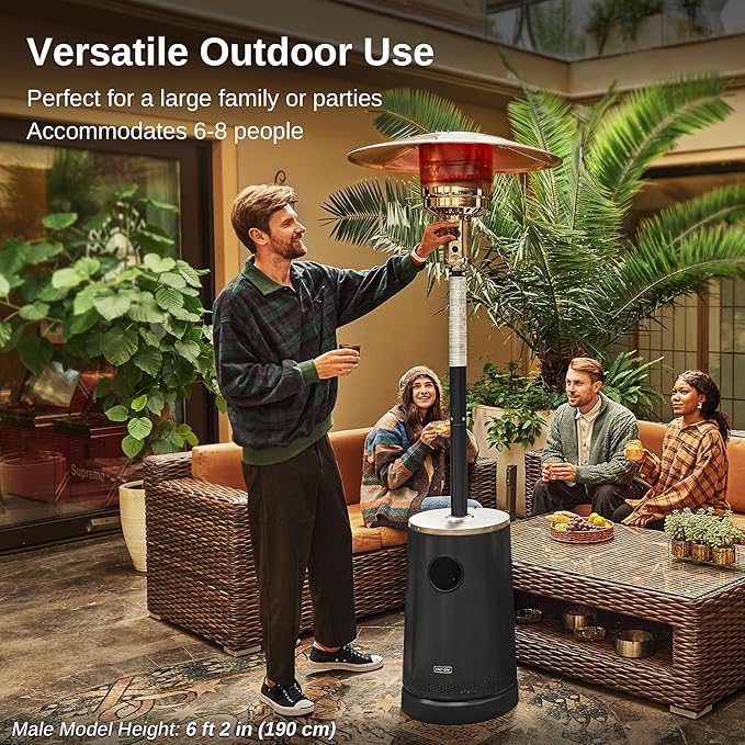 EAST OAK 55,000 BTU Patio Heater with Sand Box, Table Design, Thicker Stainless Steel Burner, Wheels, Triple Protection System, Propane Outdoor Heater for Home and Residential, Commercial Grade, Black
