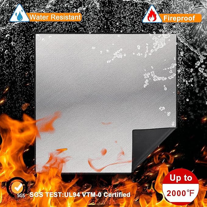 DocSafe 40 x 40 inches Square Fire Pit Mat,4-Layer Fireproof Under Grill Mat Heat Insulated Indoor Fireplace Pad Protector for Deck,Patios,Grass,BBQ Smoker, Portable Reusable Oil-Proof and Waterproof