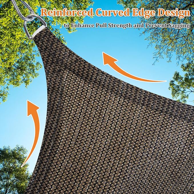 Shade&Beyond Sun Shade Sail Breathable UV Block Outdoor Covering Cloth for Backyard, Pool, 16'X26', Mocha (Customized Available)
