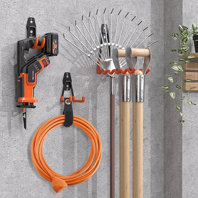 Nacial 26 Pack Garage Hooks Heavy Duty, Utility Steel Garage Storage Hooks with 2 Extension Cord Storage Straps, Utility Garage Wall Mount Hooks for Hanging Bike, Ladder and Garden Tools, Black