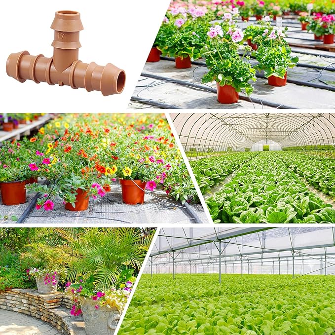 20-Pack Drip Irrigation Barbed Tee Fittings, Fits of 1/2”, 17mm .600” ID Drip Tubing