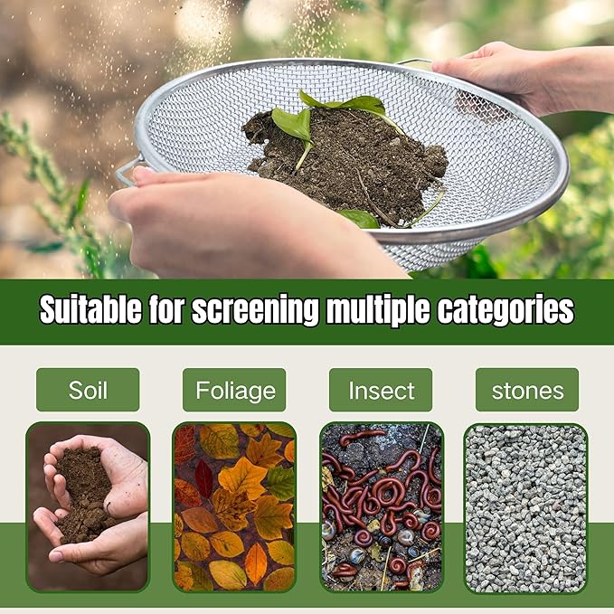 Soil Sifter for Gardening, Rock Sifter for 5gallon Bucket, Dirt Sifter Compost Sifter, Sifter for Gravel Sawdust Vermicompost, 6mm Soil Sifter with Handle