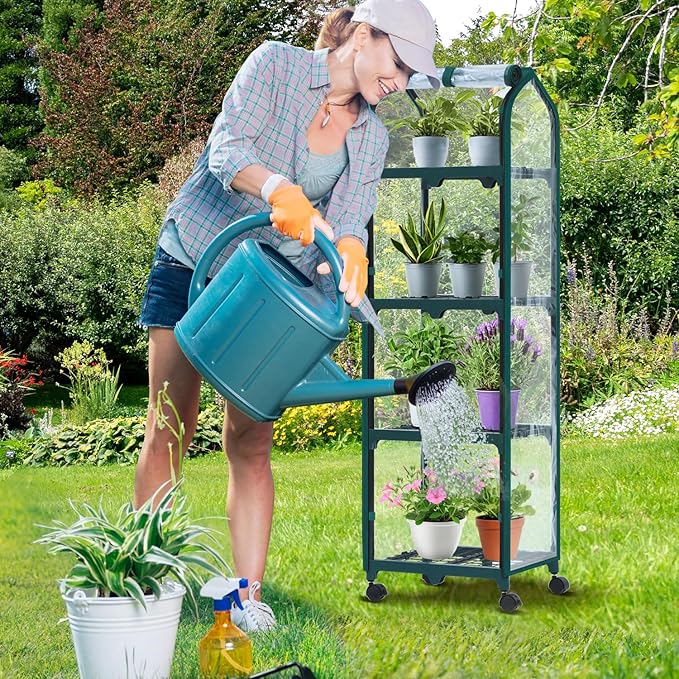 Ohuhu Mini Greenhouse for Indoor Outdoor, Small Plastic Plant Green House with Locking Wheels Portable Greenhouses with Durable Cover for Seedling, Ideal Gardening Gifts for Women Men Transparent