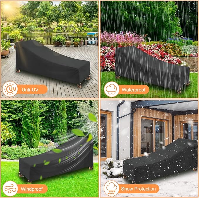 Chaise Lounge Covers Outdoor Waterproof 2 Pack,600 D Durable Pool Lounge Chair Covers with Tape Sealed Seam for Outside,68L x 30W x 30H Inch, Black