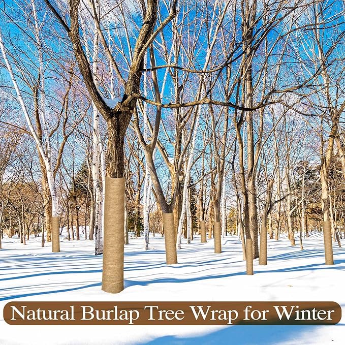 12 Rolls Natural Burlap Tree Protector Wrap, Extra Length Wnter Tree Wrap for Gardening, 5 in x 17 Feet Tree Wrap for Damaged Bark, Burlap Wrap Plants Bandage for Keep Warm