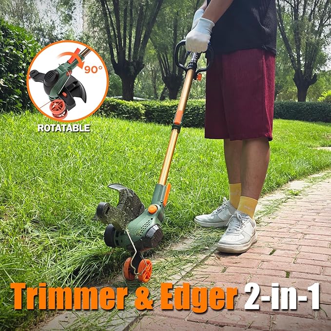 13-Inch String Trimmer Cordless,(2 x 21V 5.0Ah Batteries & Charger), 2 in 1 Trimmer & Edger, Electric Weed Wacker with Auto Rope Spool Feed, 6 Pcs 4M Spool Line for Yard, Garden, Green
