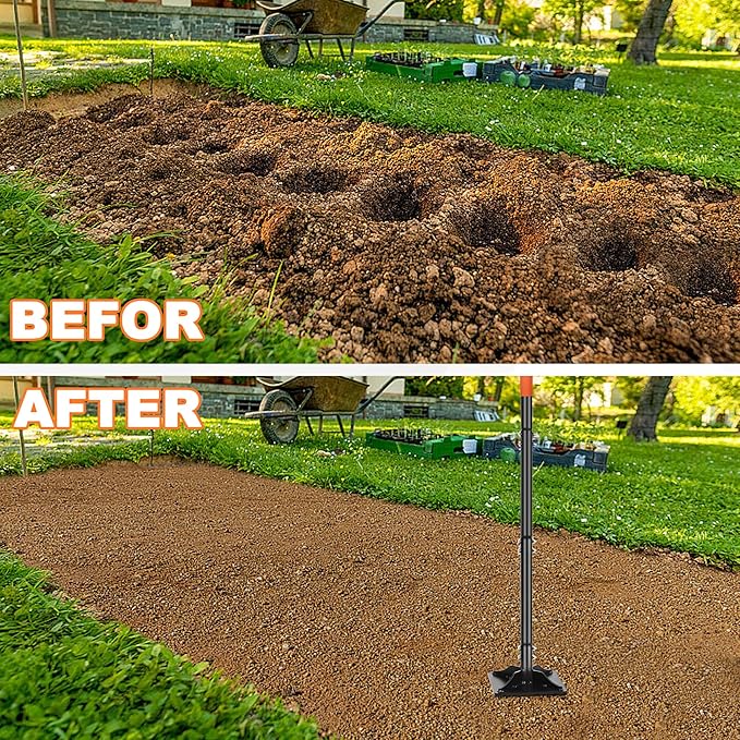 Steel Tamper 8in×8in, 45in Long-Handled Hand Tamper with Rubber Grip, Durable Ground Tamper, Ideal for Leveling Garden Soil, Gravel, as Well as Laying Floor Tiles and Repairing Blacktop