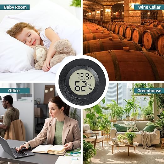 Mini Hygrometer Indoor/Outdoor Humidity Meter Hygrometer Thermometers 4 Pack Humidity Meters Gauge Mini Digital Thermometer for Humidors, Greenhouse, Garden, Cellar (4)