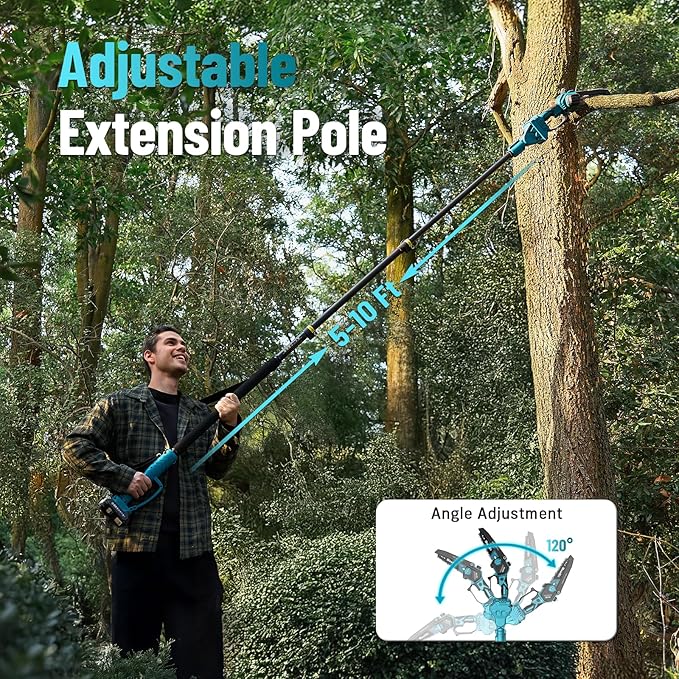 SEESII PS620 2-in-1 Electric Pole Saws: 6 Inch Mini Chainsaw Cordless with Extension Pole, 2Pcs Batteries, Brushless Chain Saw for Limb Branch Cutter, Battery Tree Trimmers Pruner,16Ft Long Reach