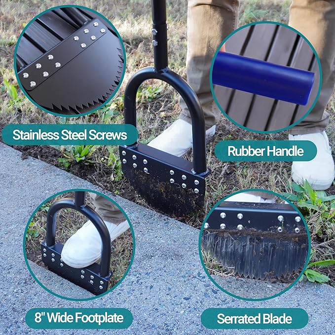 Edger Lawn Tool 41in Border Edger with Spring Steel Blade Long Rubber Handle Wide Footplate Rustproof Manganese Steel Half Moon Edger for Garden Maintenance