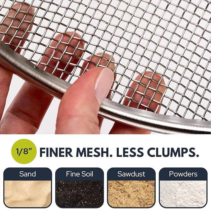 Round Soil Sifter for 5-Gallon Bucket (1/8-inch Mesh), Stainless Steel Garden Sieve with Handles