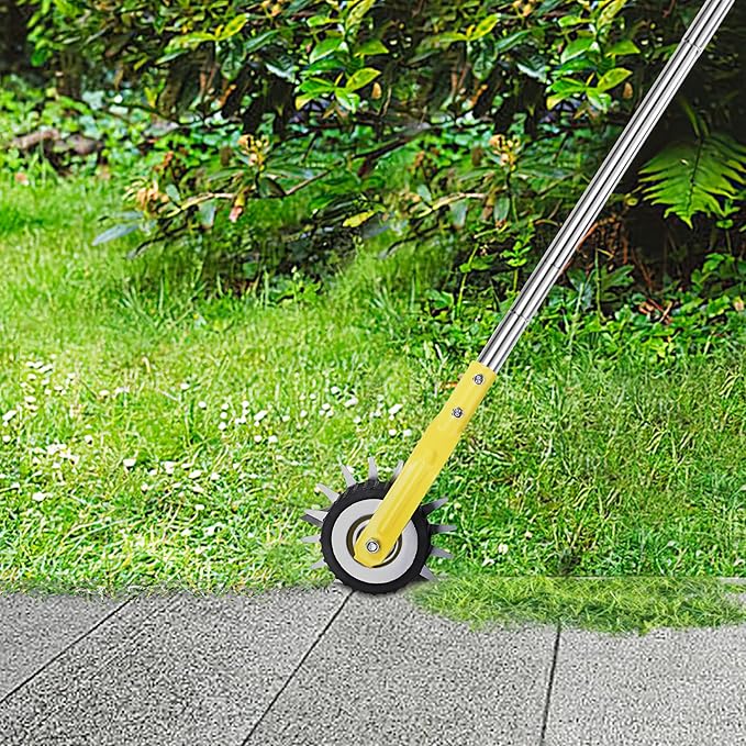 Wheel Rotary Edger, Adjustable Length Lawn Edger, Stainless Steel Edger Lawn Tool, Lawn Tool for Manual Edger, Rotary Edger for Sidewalks, Gardens, Driveways and Flower Bed Edging, yellow