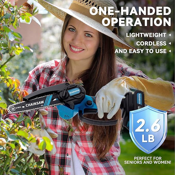 EliteHome Mini Chainsaw Cordless 6 Inch Small Hand Held Chain Saw Battery Powered & Auto Oiler Portable Electric Chainsaws for Tree Trimming wood cutting 2 Batteries 3 Chains 2025