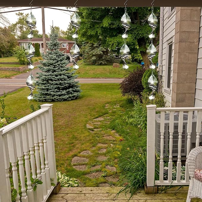 12 PCS Stainless Steel Bird deterrents for Outside,3D Wind Spinners Outdoor Bird Scarer Discs Set Pigeon Deterrent,Bird reflectors to Keep Birds Away Woodpecker Deterrent for House,Crow Deterrent