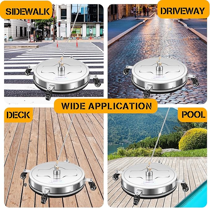 20'' Pressure Washer Surface Cleaner with 4 Wheels - Stainless Steel Surface Cleaner for Pressure Washer Attachment for Concrete, Driveway, Patio, Sidewalk, Deck and Driveways