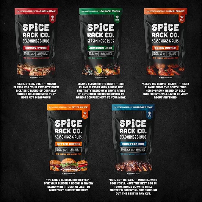 Spice Rack Co BBQ Seasonings And Rubs - Smoking & Grilling Spices and Seasonings Sets, BBQ Accessories & Smoker Accessories Gifts For Men, Unique Grilling Gifts For Men Who Have Everything (5pk)