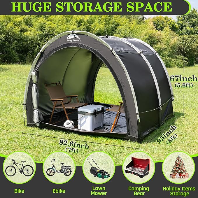 Happy Travel Bike Storage Tent Shed, Outdoor Waterproof Bicycle Covers Shelter with Window for 2/3/4/6/8 Bikes,Oversized Outside Portable Sheds for Lawn Mower,Garden Tools