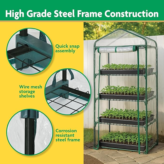 Miracle-GRO 23" x 17" x 57" 4-Tier Indoor/Outdoor Mini Greenhouse Plant Tent, All-Season Compact Plant Growth Accelerator with PVC Cover and Roll-Up Zipper Door, Clear