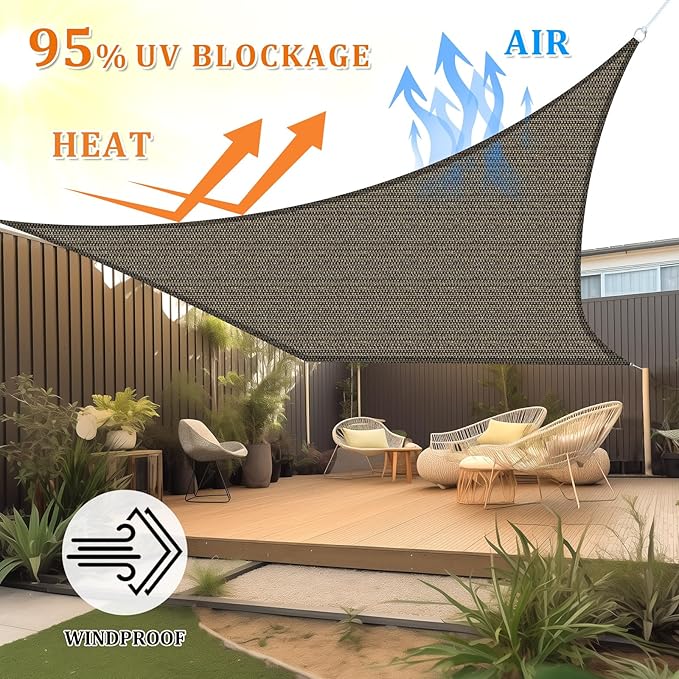 Shade&Beyond Sun Shade Sail Breathable UV Block Outdoor Covering Cloth for Backyard, Pool, 6'X12', Mocha (Customized Available)