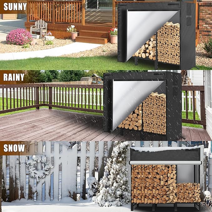 KYATE 4ft Firewood Rack Outdoor with Cover Fireplace Wood Storage Heavy Logs Stand Stacker Holder Strong Lumber Racks Outside for Courtyard Patio